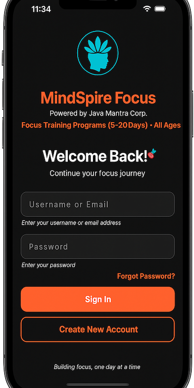 MindSpire mobile app interface showing mindfulness training programs